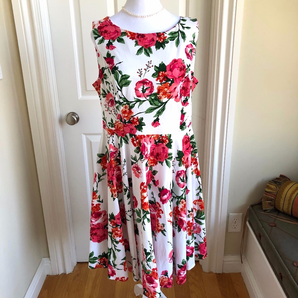 Grace Karin Retro Rose Fit & Flare Dress (XL)